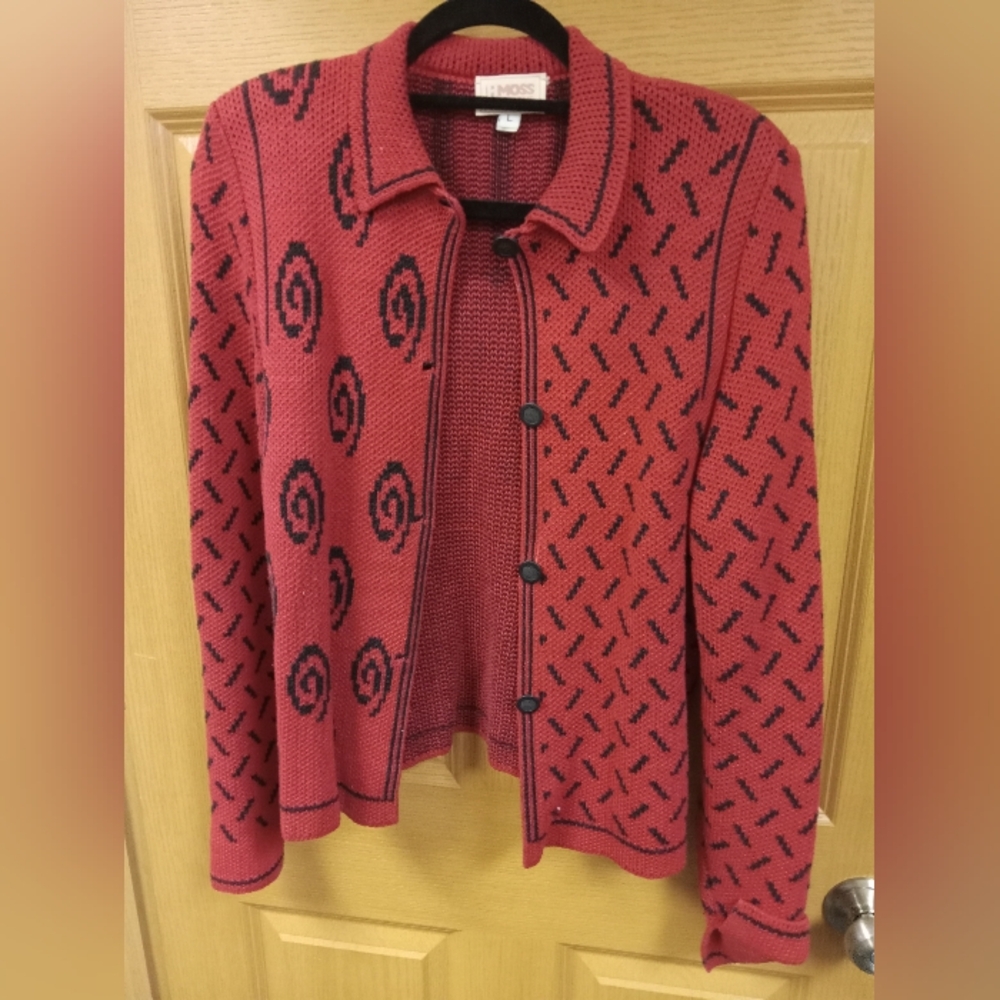 Pink Knitted Sweater with Black Patterns